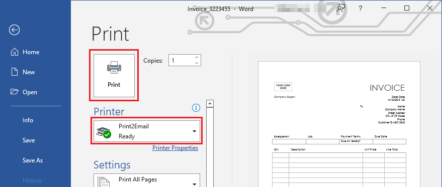 Using Print2Email in Broadcast Mode