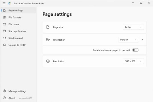 ColorPlus Printer PSA Page settings