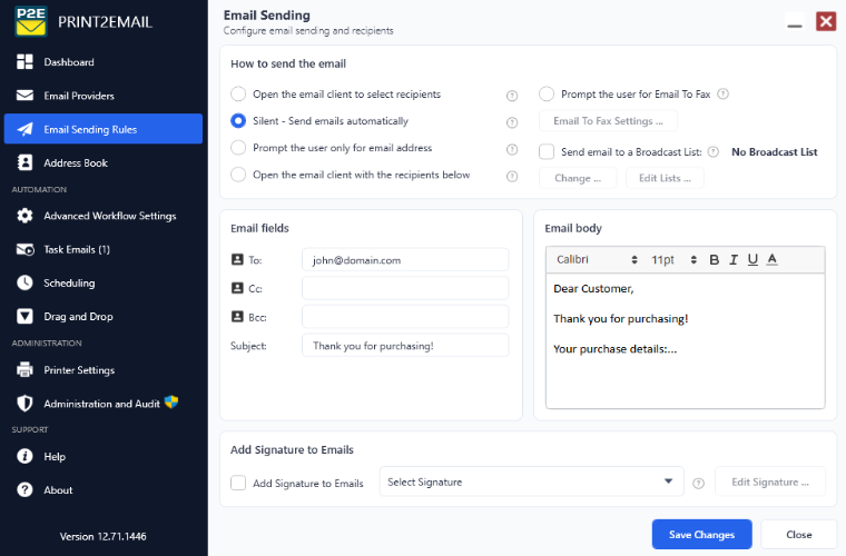 Silent - Send emails automatically