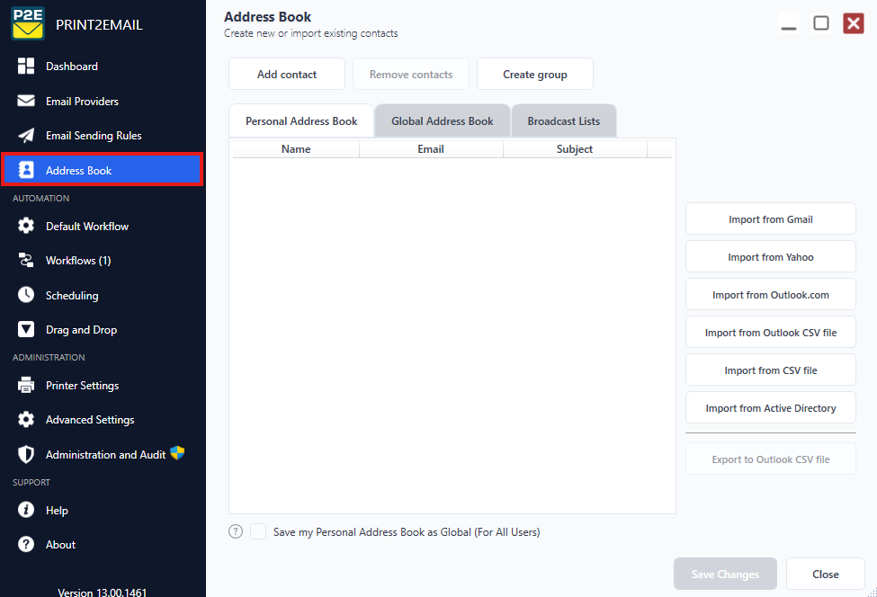 Address book tab
