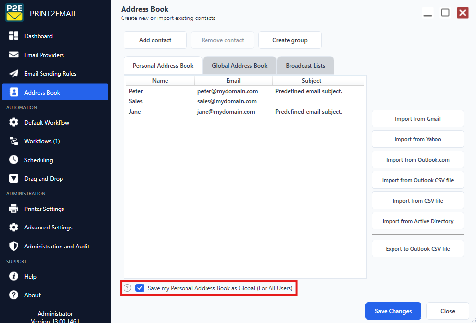 Save My Personal Address Book as Global