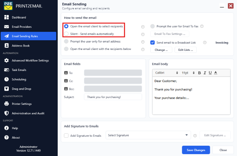 Configure Email Sending Method