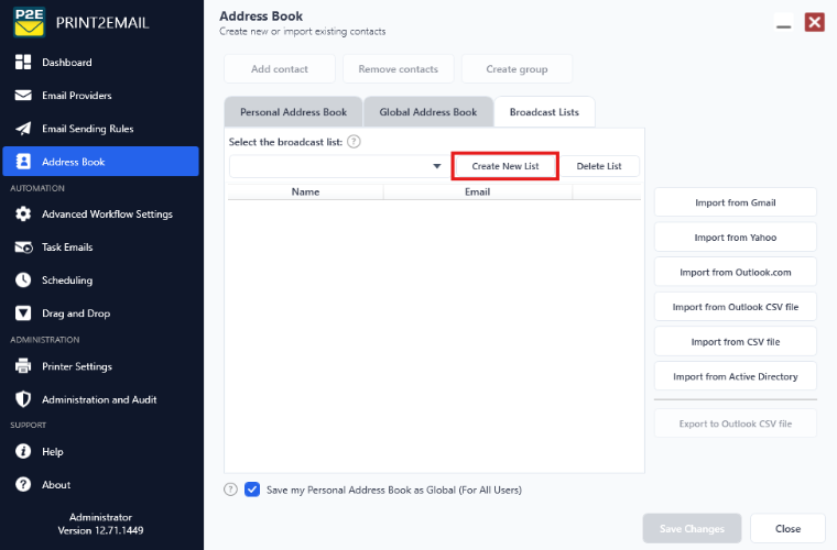 Using Print2Email in Broadcast Mode