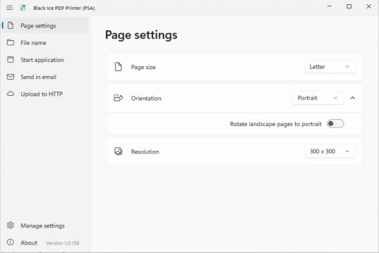 PDF Printer PSA Page settings
